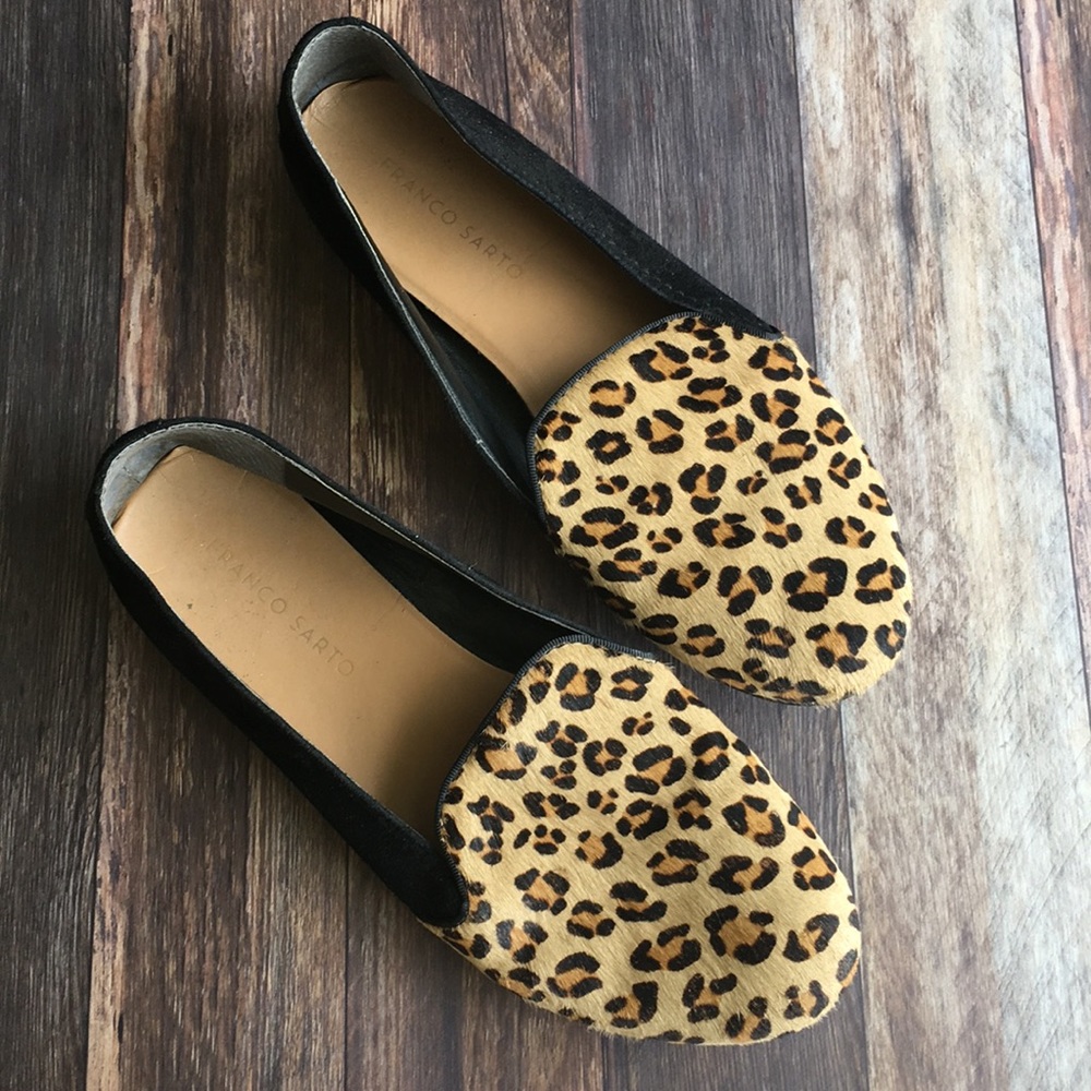 Franco Sarto Leopard Calf Hair Slip On Flats